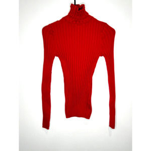 Sundance Sweater Womens Small Petite Red Ribbed Fitted Knit Turtleneck Pullover